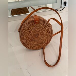 Handmade Bali Rattan Round Woven Crossbody Bag